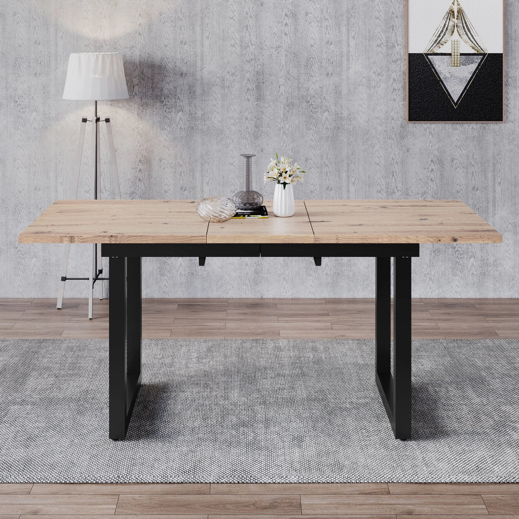 TAVOLO DA PRANZO ALLUNGABILE 140/180 x 80 x 75 cm MDF Nero/Naturale