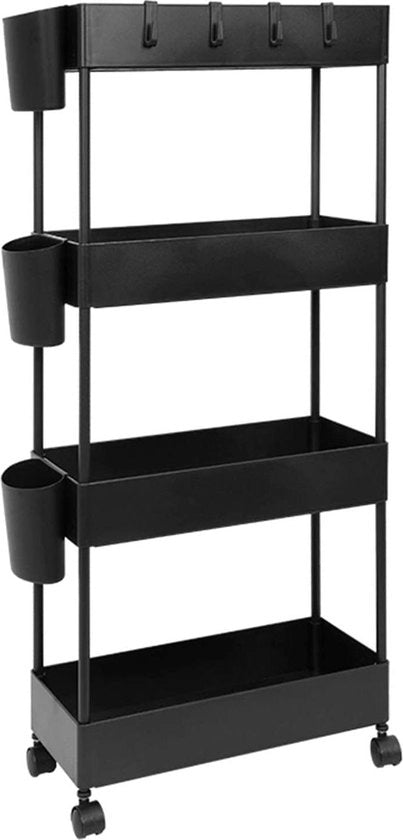 Opbergtrolley a 4 livelli - Cucina - Opbergtrolley con ganci - Tazze - Design sottile - Spazi stretti - Cucina - Ufficio - Bagno