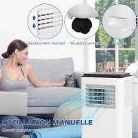 Climatizzatore Portatile 10000 BTU/h, Ventilatore, Deumidificatore per Stanze fino a 22 m², Telecomando, Timer, Bianco