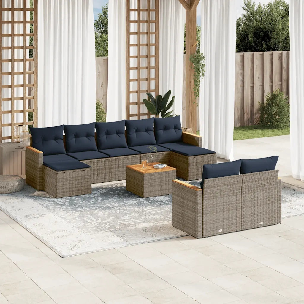 Set Divani da Giardino 10 pz con Cuscini Grigio in Polyrattan 3226411