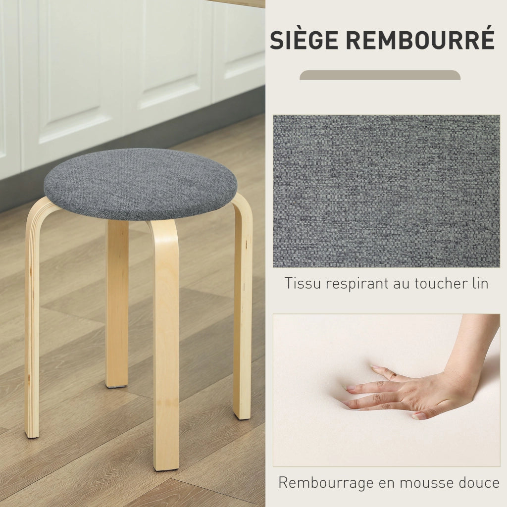 Set di 4 sgabelli impilabili rotondi senza schienale con seduta imbottita ¨C zephmum ¨C grigio 40x40x45 cm