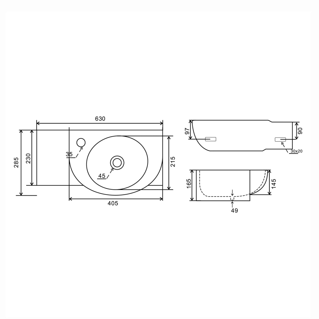 Lavabo a parete LINPH LP961 63 x 28,5 cm