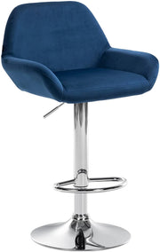 Sgabello Braga in velluto blu,cromo