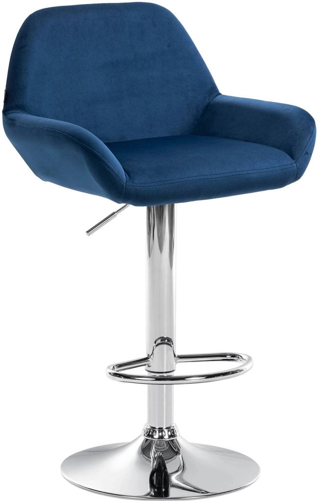Sgabello Braga in velluto blu,cromo