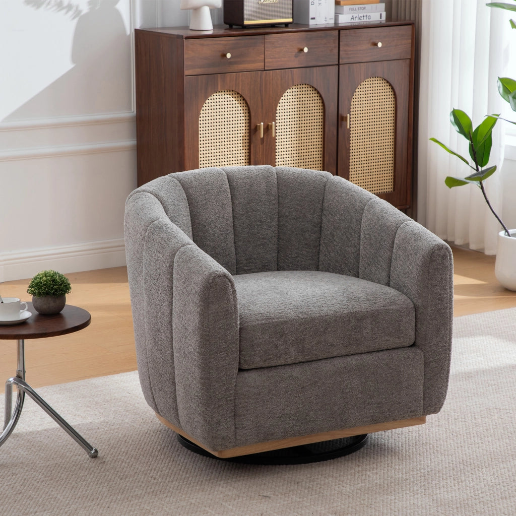Poltrona Pouf Girevole in Tessuto Chenille ¨C MINIMAL ¨C Grigio, Gambe in Metallo