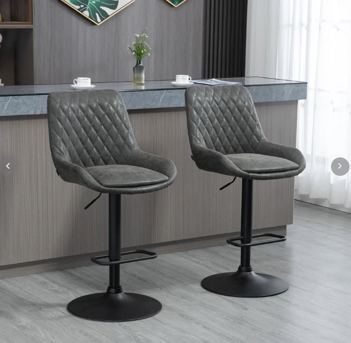 Set di 2 sgabelli da bar regolabili grigio scuro con schienale