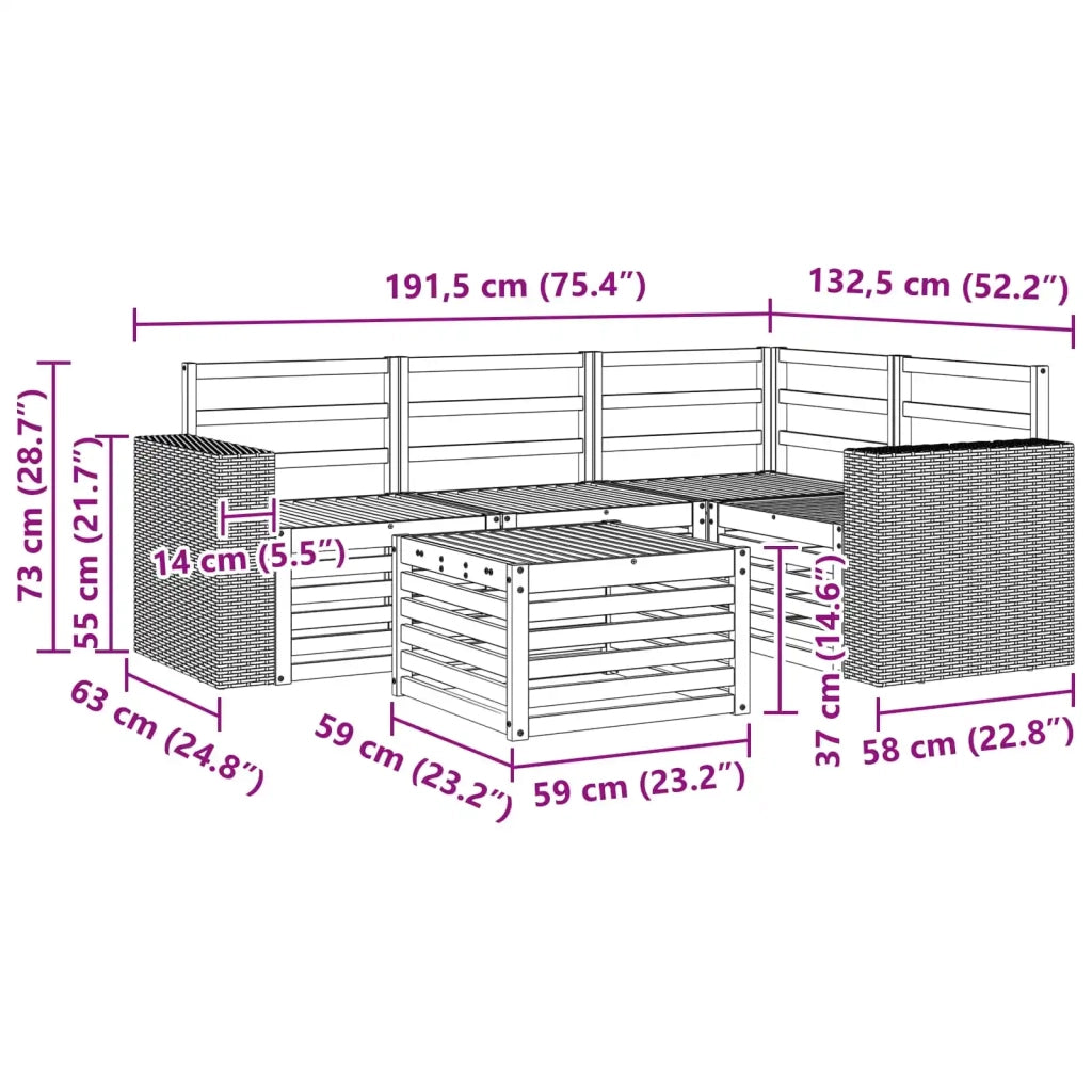 Set di divani da esterno 5 pcs Naturale 59 x 59 x 37 cm 3384335