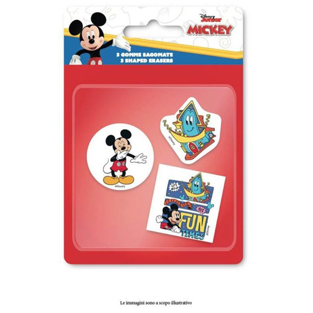 Trade Shop - Kit Gomme Per Cancellare 3pz Sagomate Tema Topolino Cancelleria Per Bambini Scuola 953643 -