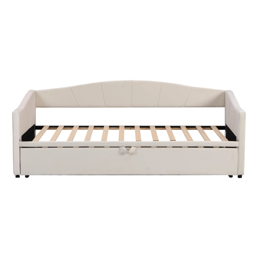 Letto Estraibile 90 x 200 e 180 x 200 cm; Letto Singolo/Double con Schienale e Braccioli; senza Materasso; Beige