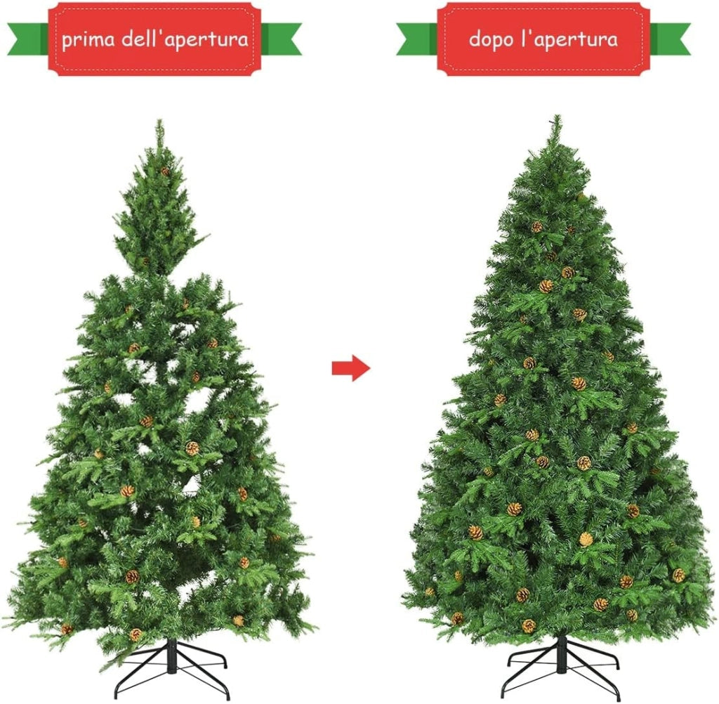 Albero di Natale 240 cm, Albero di Natale con 600 Luci a LED Bianco Caldo, 1335 Rami e Pigne, Decorazione Natalizia per Casa e Negozio (240cm)