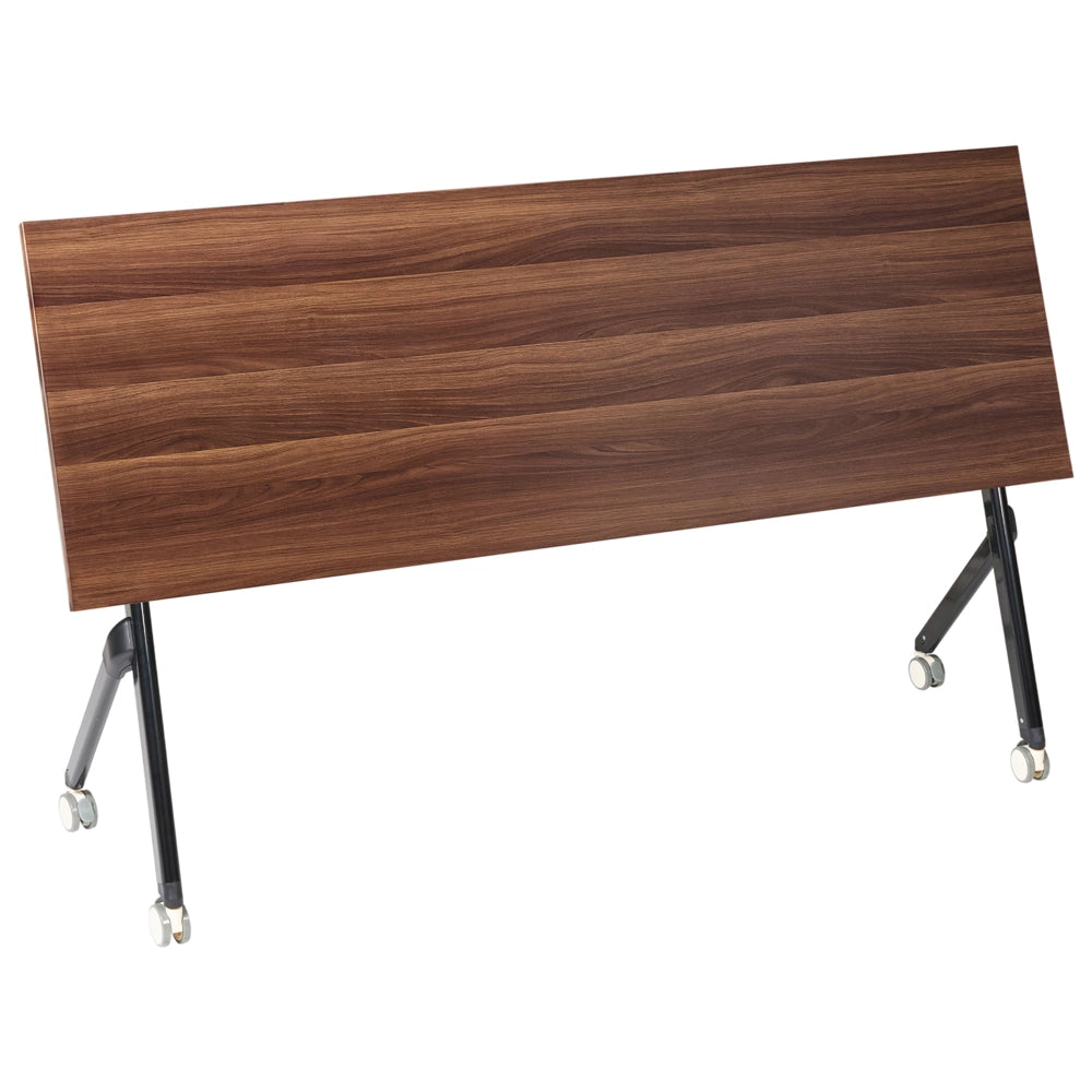 Scrivania rettangolare pieghevole con rotelle portatile con struttura in metallo marrone scuro e nero 180 x 60 stile moderno