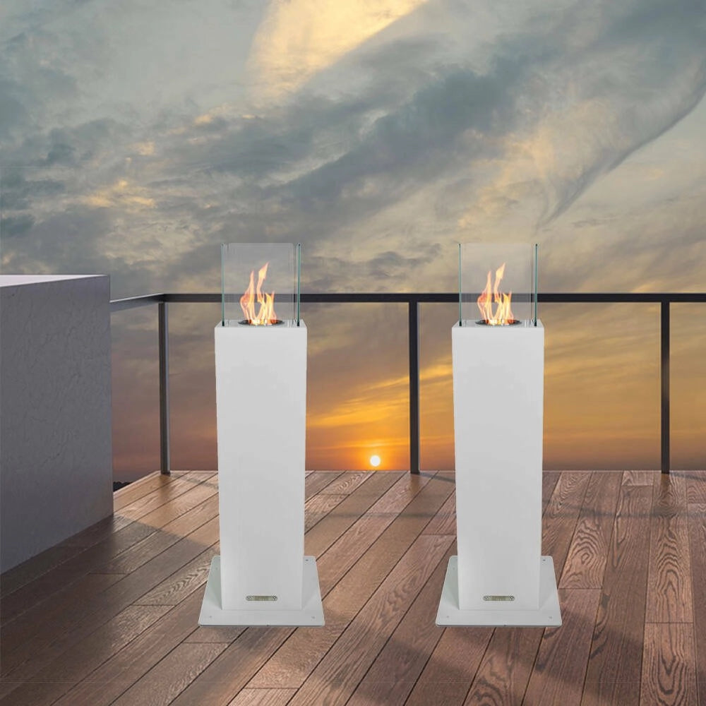 Camino a bioetanolo Arba, Caminetto ecologico, Focolare senza fumo, Riscaldatore ad etanolo, Made in Italy, 20x20 h70 cm, Bianco