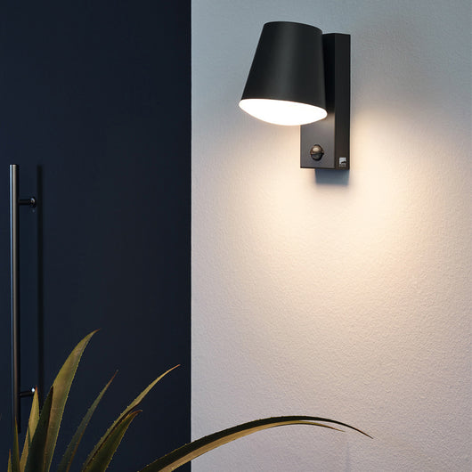 Applique Esterno Sensore Caldiero Metallo Grigio Policarbonato Bianco E27