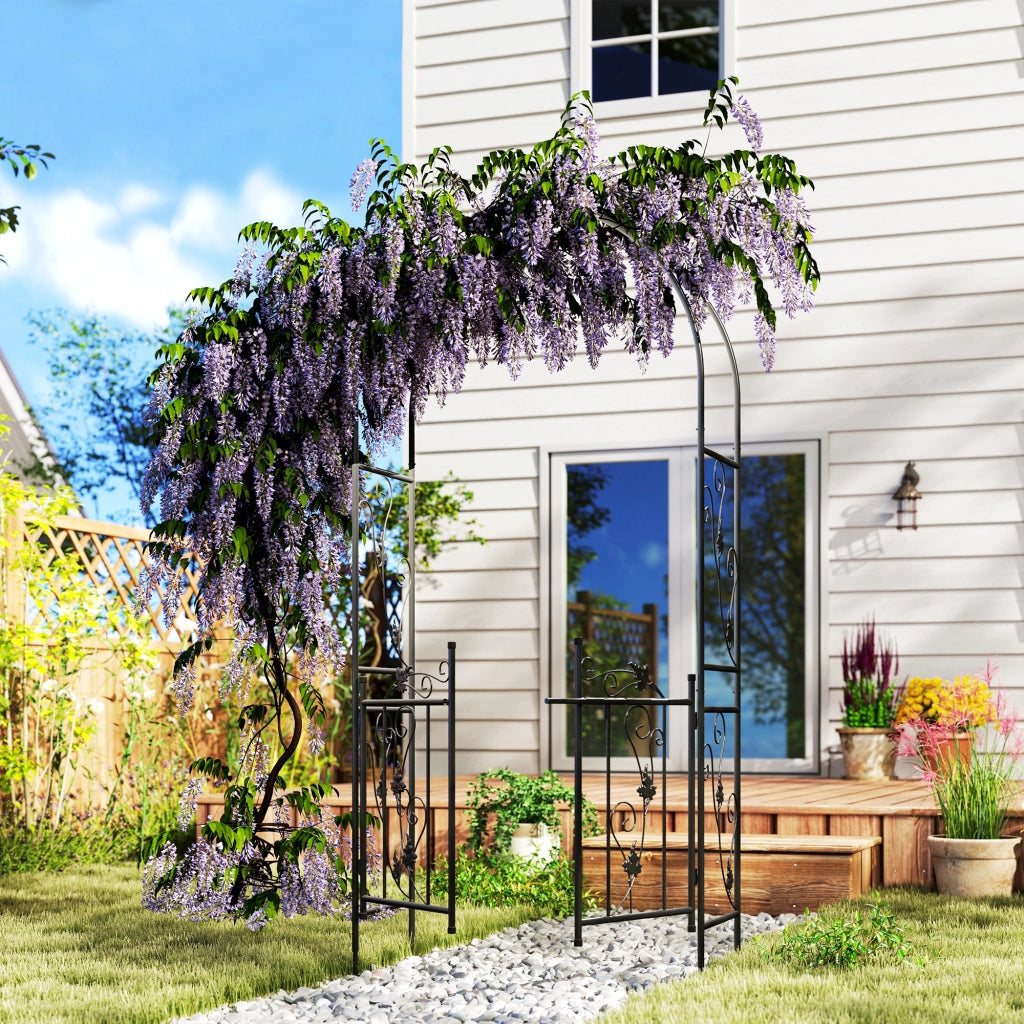 Arco da Giardino con Cancello e Traliccio ¨C Zephmum ¨C Metallo, Nero, 2.2x1 m