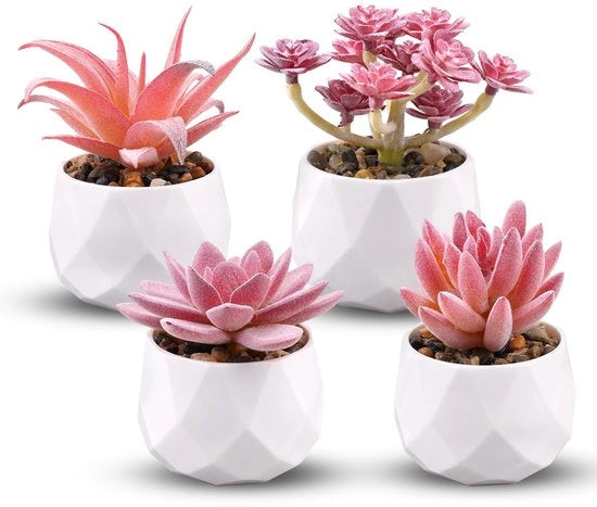 4 pezzi di mini-piantine artificiali, piante grasse, con vaso, piante decorative, plastica, piccola piantina artificiale, piante grasse, piante di imitazione, decorazione per la sala da pranzo, decorazione per ufficio
