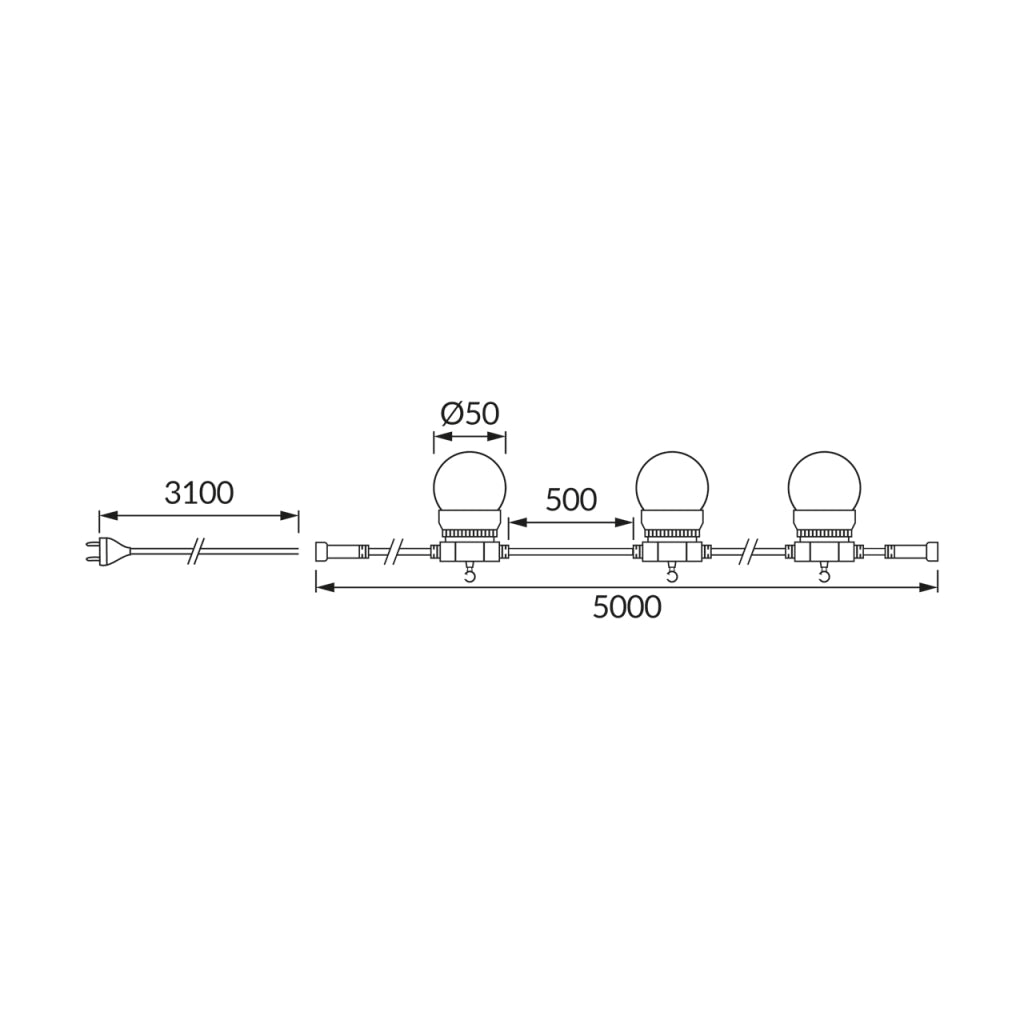 Girlanda da esterno 5m 10 LED 6W 4100K IP44 Struhm