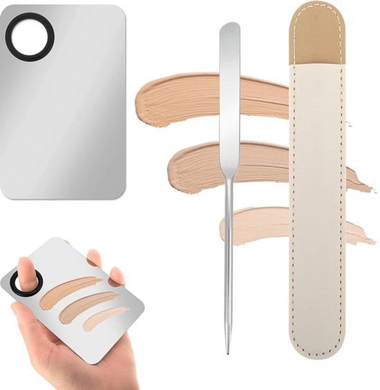 Set di Palette per Mescolare - Palette di Mescolamento Trasparente per Cosmetica & Spatola - Palette per Make Up - Palette per Mengere Make Up - Palette per Cosmetici - Per Make Up e Nail Art - Argento