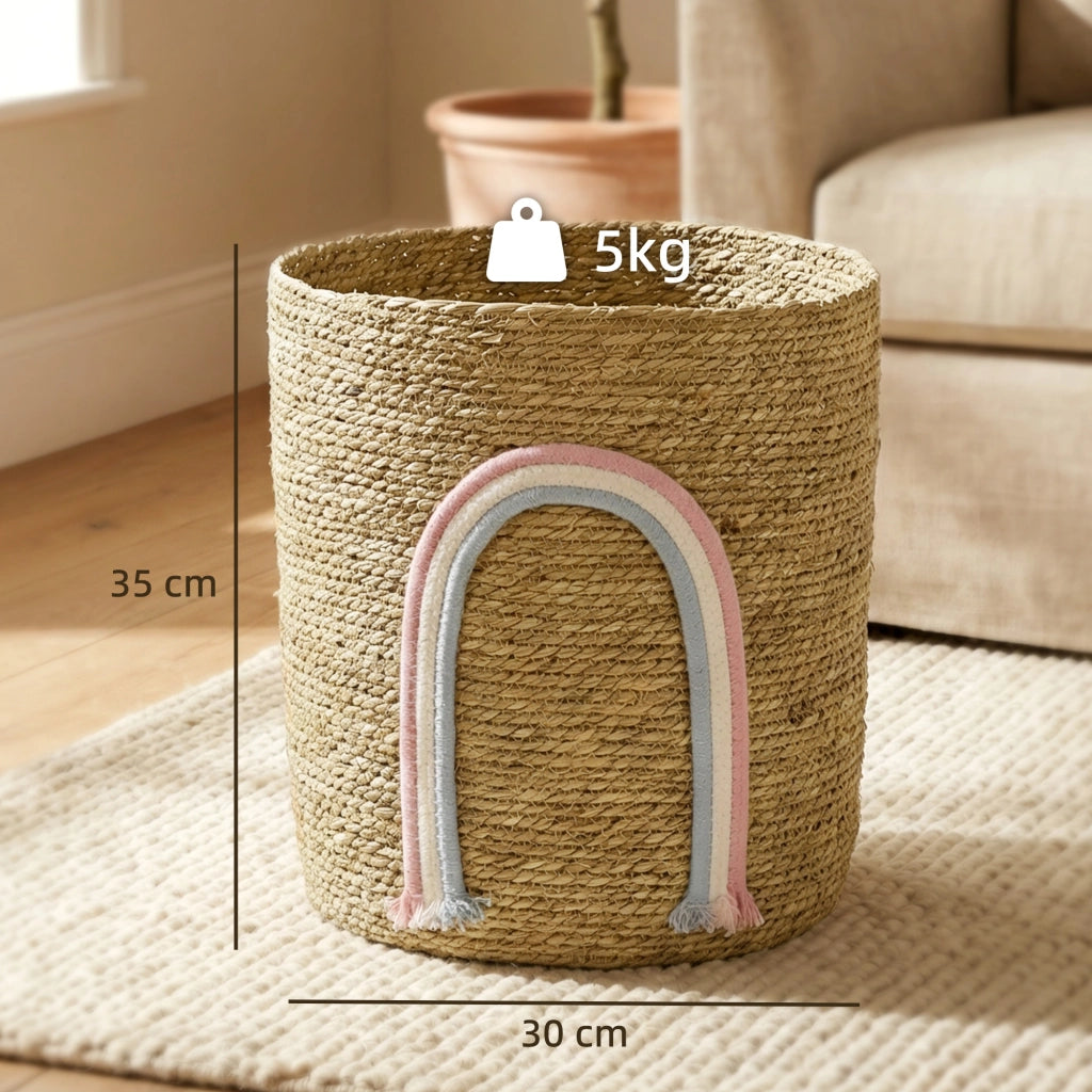 Cestino intrecciato grande per bagno e camera da letto ¨C zephmum ¨C 24.7 litri con decorazione arcobaleno