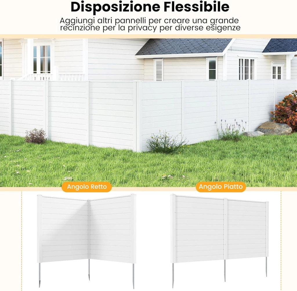 Schermo per Privacy da Esterno, 123 x 123 cm Recinzione Decorativa con Picchetti in Metallo, Pannelli Privacy da Giardino per Condizionatore d'Aria, Bidoni della Spazzatura (Bianco)