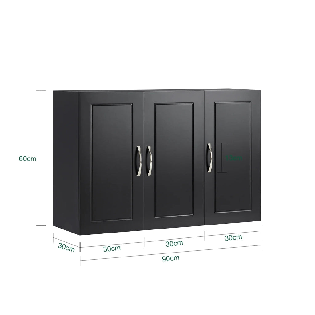 Armadietto pensile da bagno Mobile da parete per il cucina 3 ante 90x30x60cm Nero FRG231-L-SCH