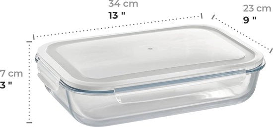 Scatola per forno in vetro XXL con chiusura a click, 3600 ml, rettangolare, ermetico, trasportabile, contenitore multifunzionale per forno e congelatore