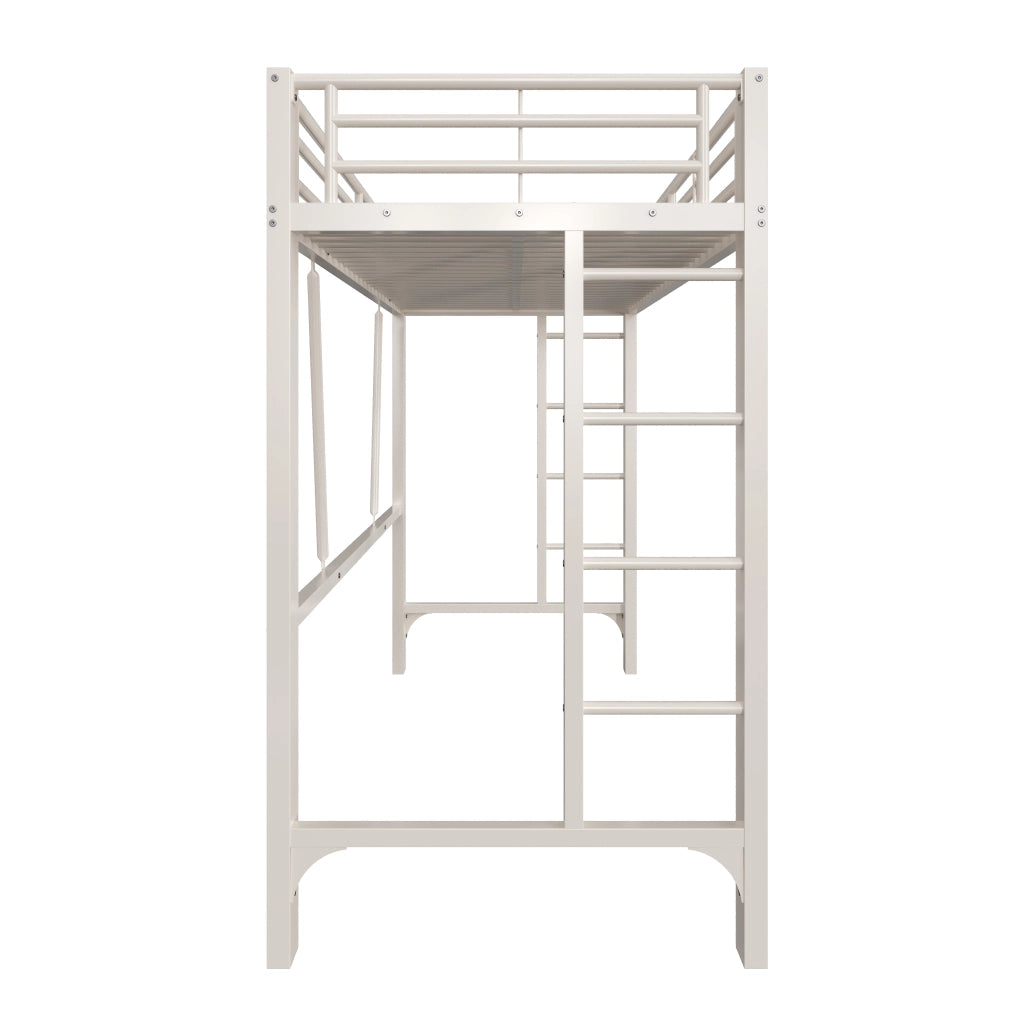 Letto a soppalco 90x200 cm – con doppia scala e spazio sottoletto modulabile – metallo – bianco
