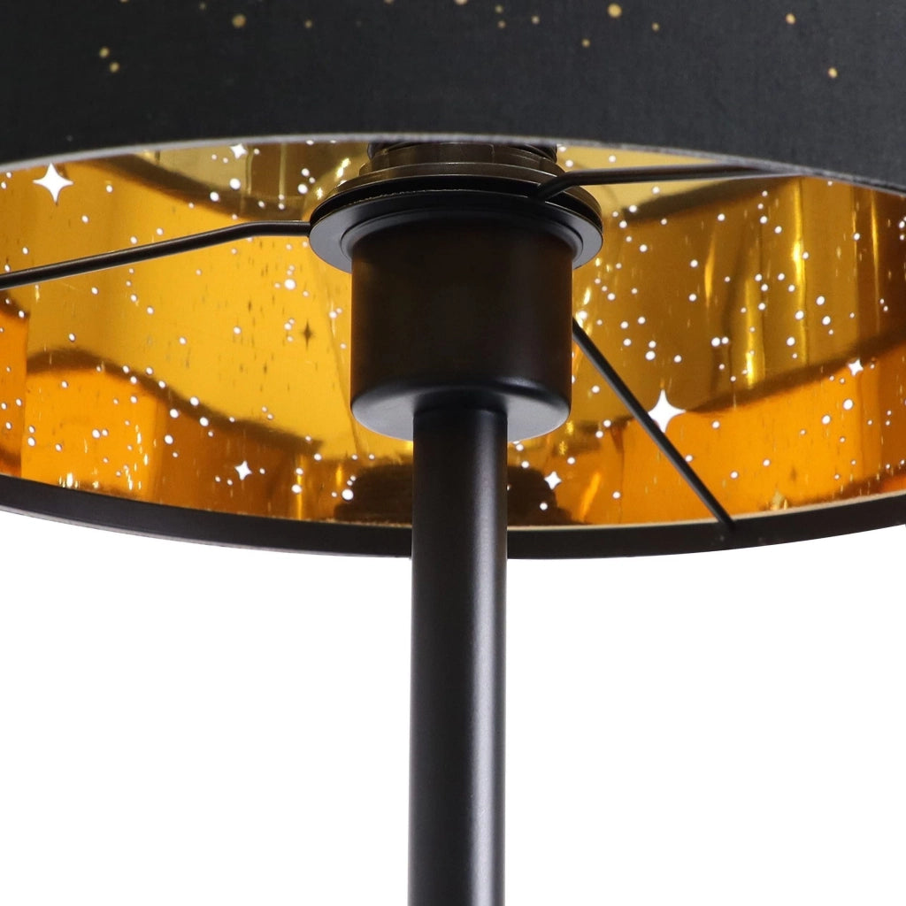ZMH Lampada da terra moderna tessuto nero oro E27 design stella 144cm max 40W con paralume