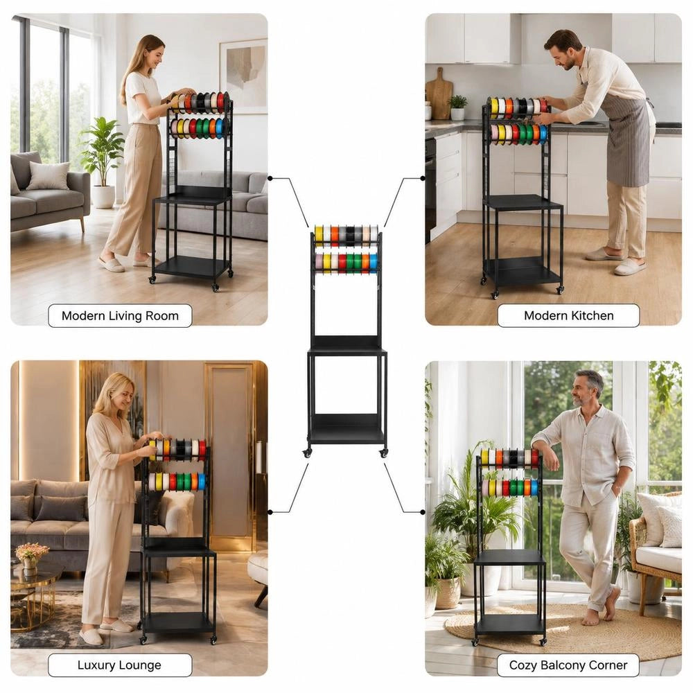 4-tier Mobile Filament Storage Rack, 3D Printer Filament Storage Rack, Filament Spool Holder On Wheels, Organizer Stand For 3D Printing Studio