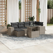 Set Divani da Giardino 7pz con Cuscini Grigio Chiaro Polyrattan