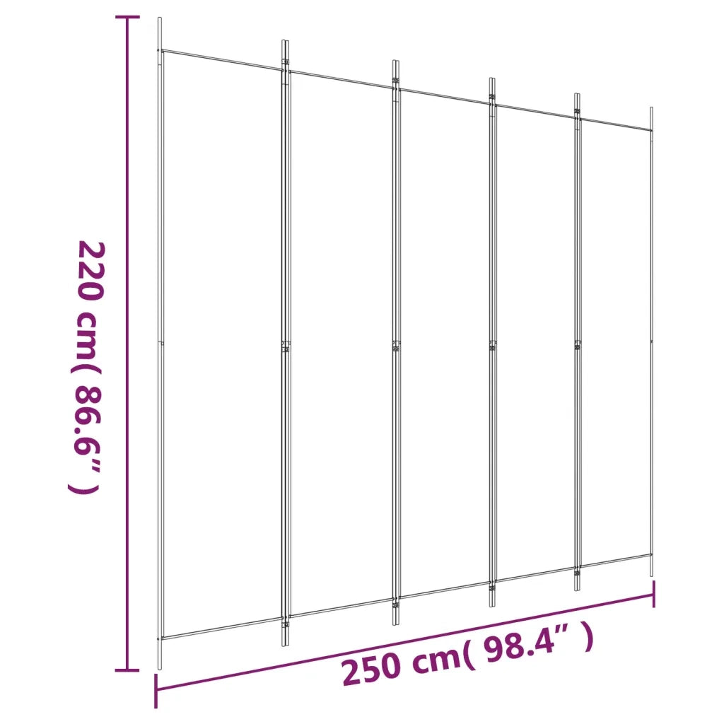 Divisorio Ambienti | Divider per stanze | Paravento a 5 Pannelli Bianco 250x220 cm Tessuto