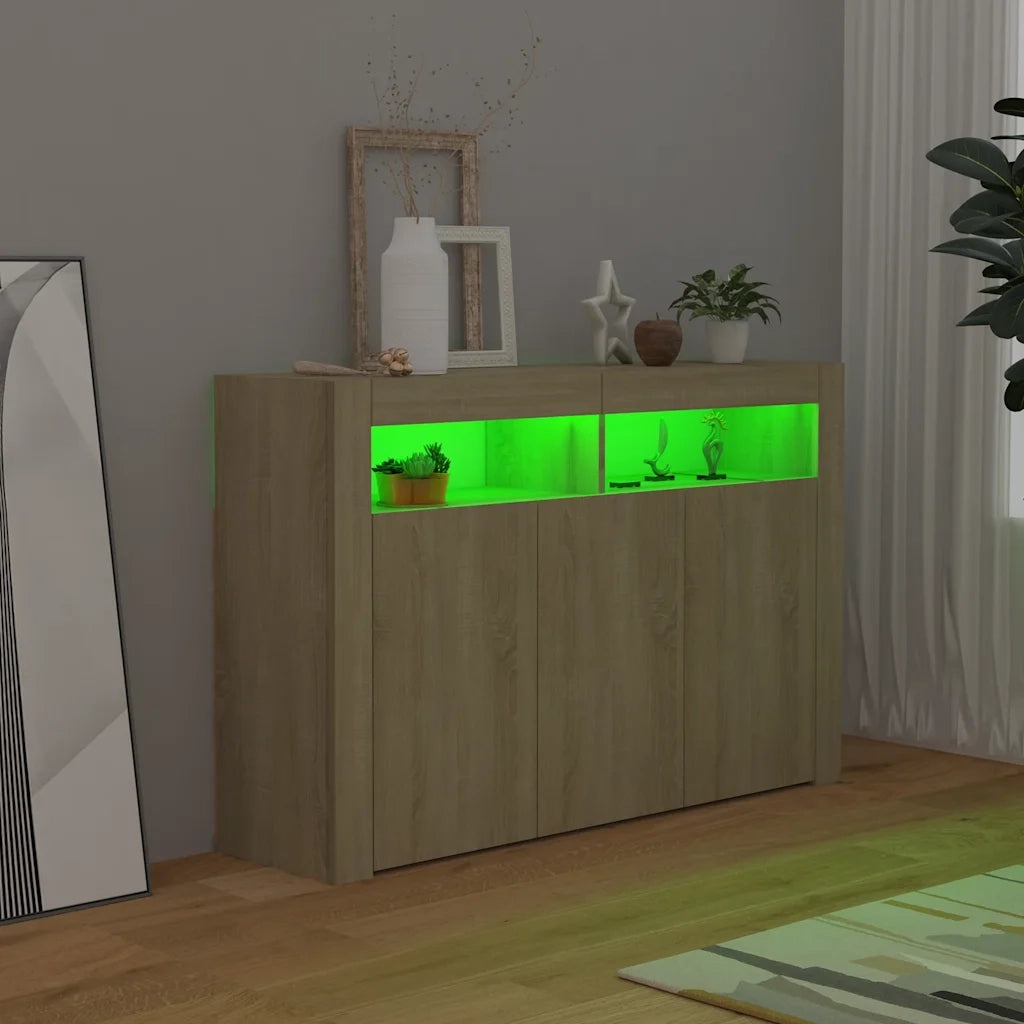 Credenza con Luci LED Rovere Sonoma 115,5x30x75 cm 804340
