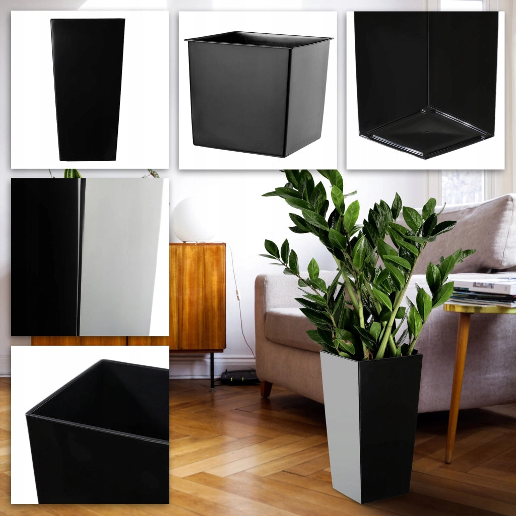 Vaso da fiori KADAX per giardino + inserto 18x36 cm, alto, nero lucido, grande, fiori