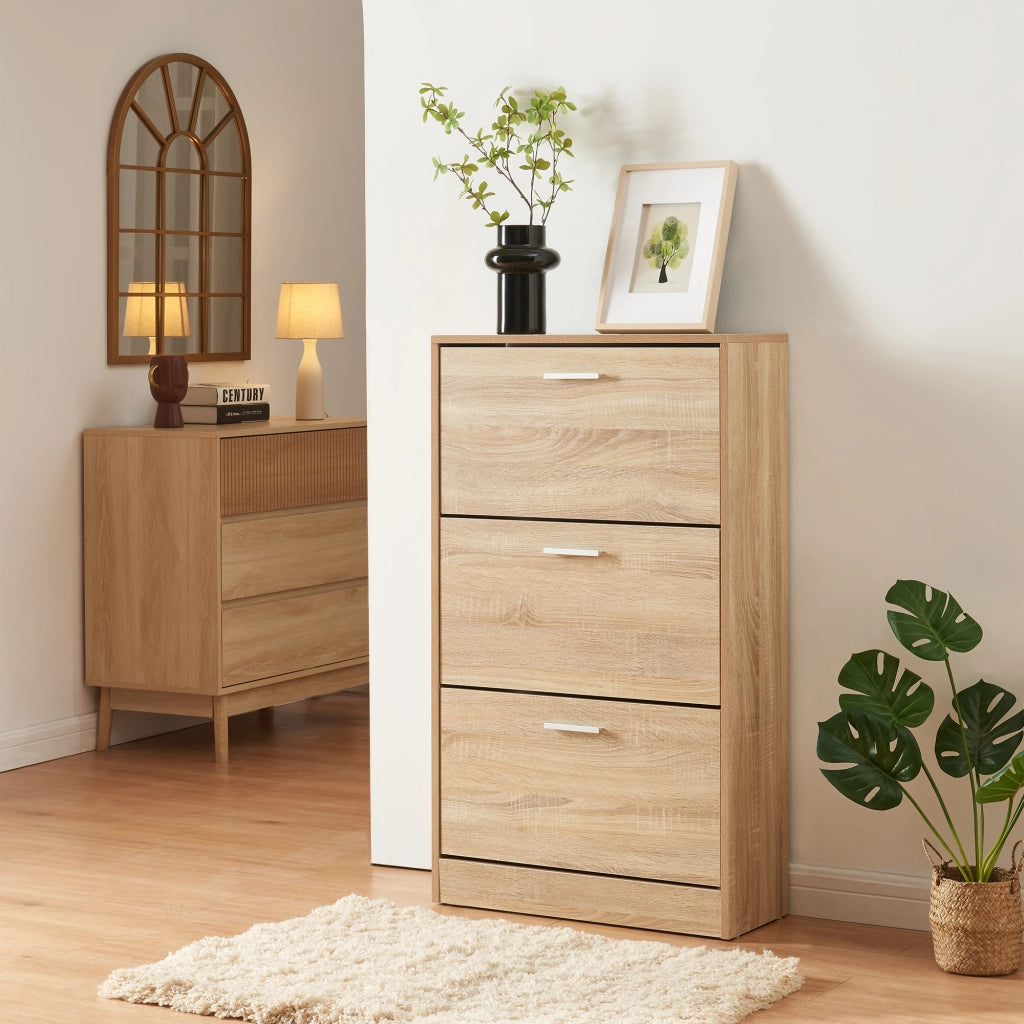 Scarpiera Sykkylven con 3 Contenitori Ribaltabili - Effetto Rovere Sonoma [en.casa]
