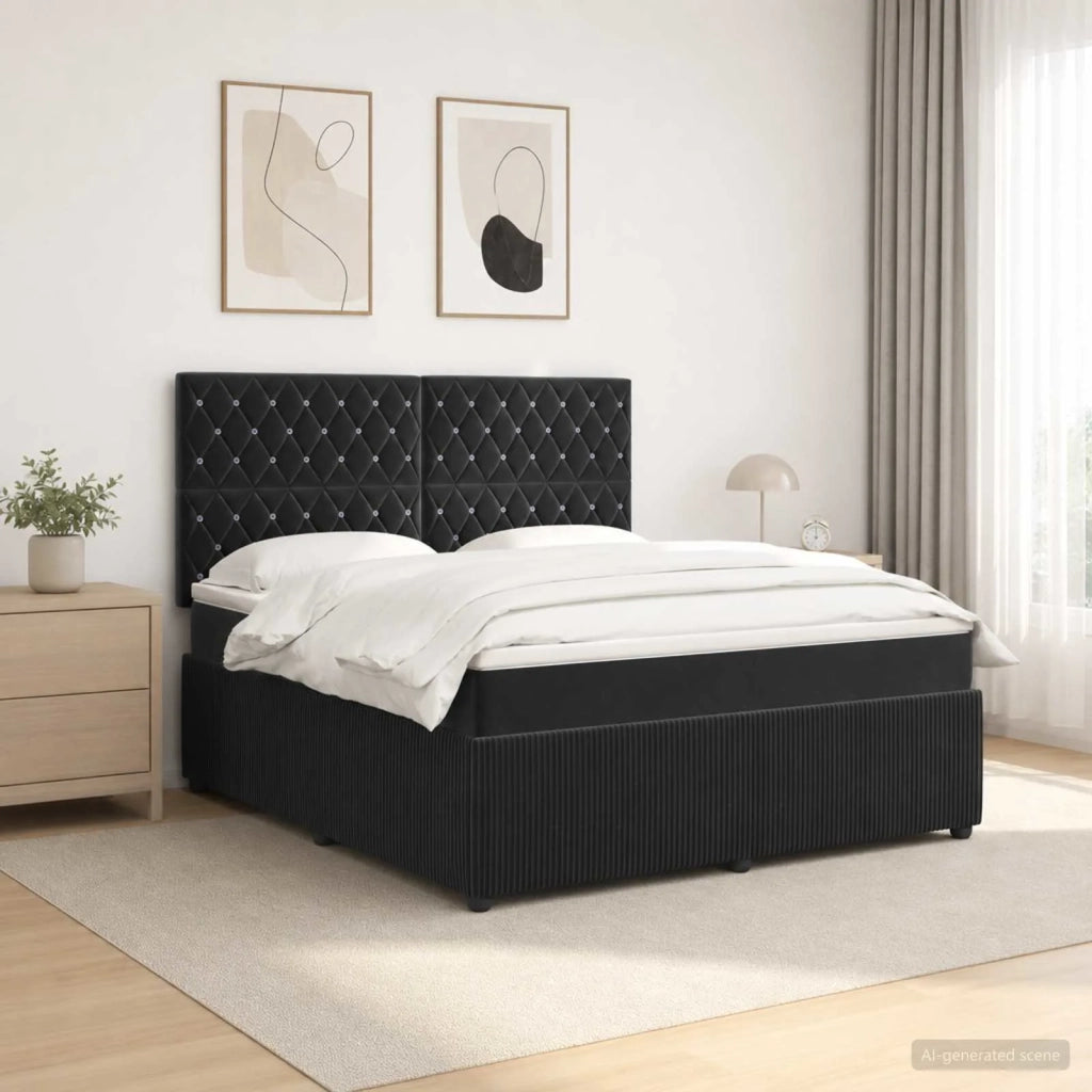 Letto Box Spring LED con Materasso Nero 140 x 190 cm Velluto 3456061