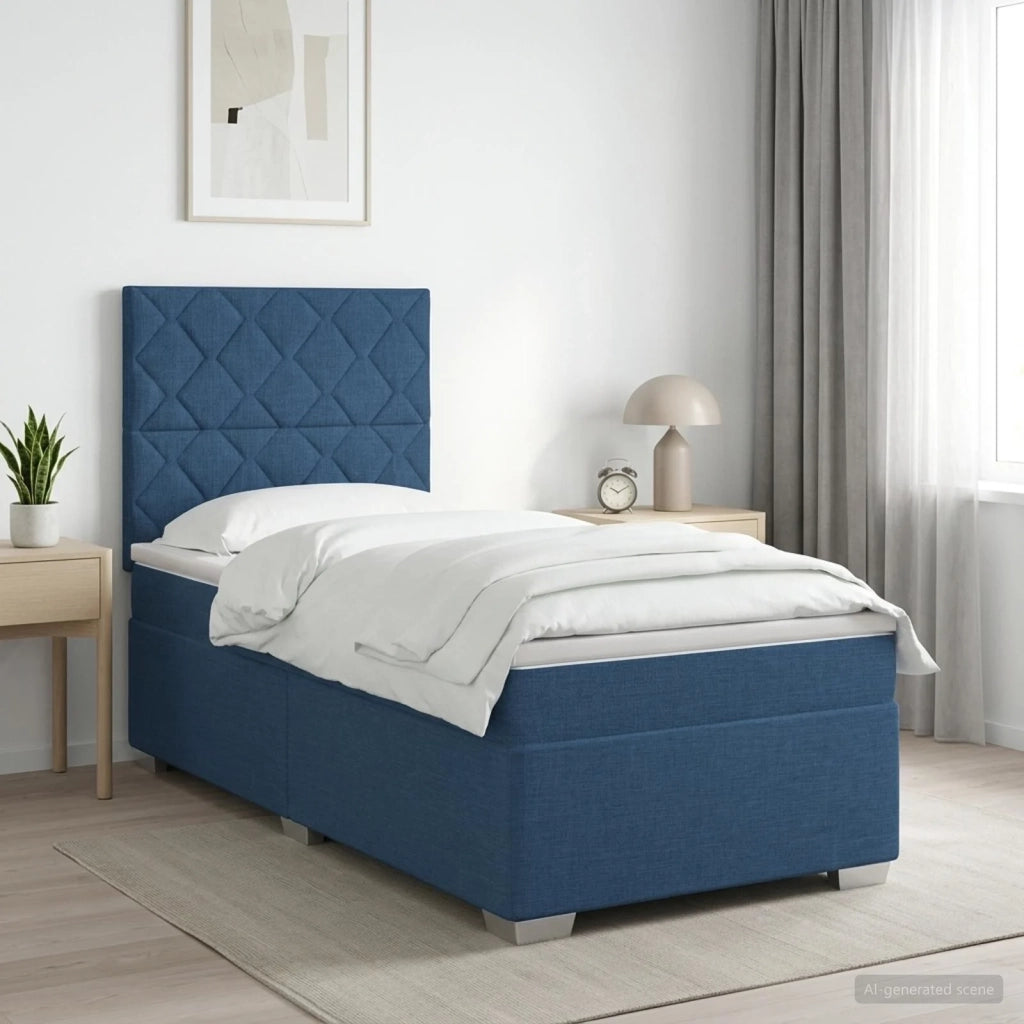 Letto box spring con materasso Blu 90 x 190 cm Tessuto 3454774