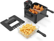 Friggitrice ad Olio 5 L, con 1 Cestello Grande e 2 Piccoli, Temperatura e Timer Regolabili, Friggitrice Elettrica Smontabile con Protezione dal Surriscaldamento, Potenza 1700 W