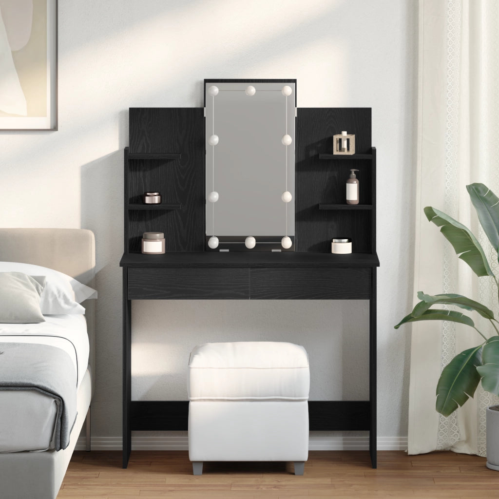 Toeletta  con luci LED Nero Rovere 96x40x142 cm