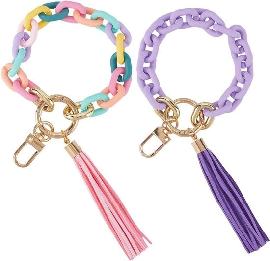 Set di due catenelle a chiave per donne - Bracciale con cinturino per coppie - Per i propri cariIdeale regalo per donne e uomini - Incluso chiave, auto, carta di credito e portafoglio
