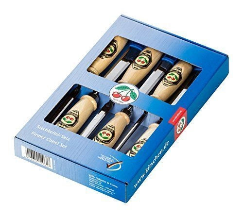 Kirschen 1111SB Set Scalpelli a Tondino 6 Pezzi Acciaio al Carbonio 61 HRC Impugnatura Faggio Bianco DIN 5139 6 10 12 16 20 26 mm