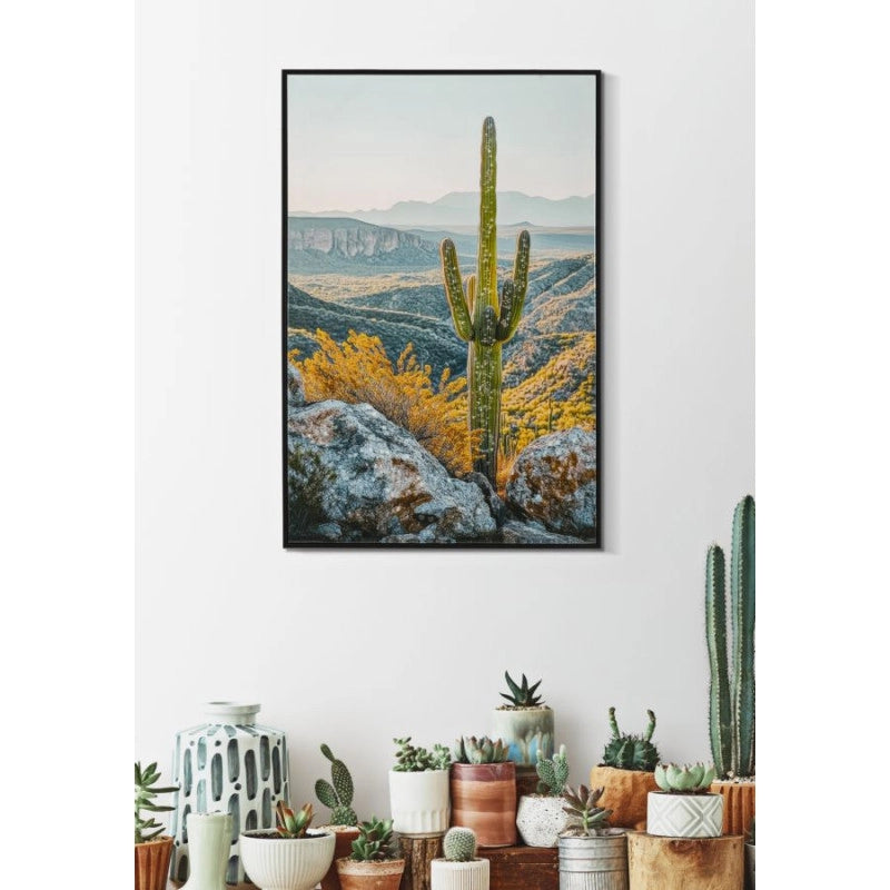 Stampa Su Tela Laccata Con Cornice Cactus -b- cm 60x4x90
