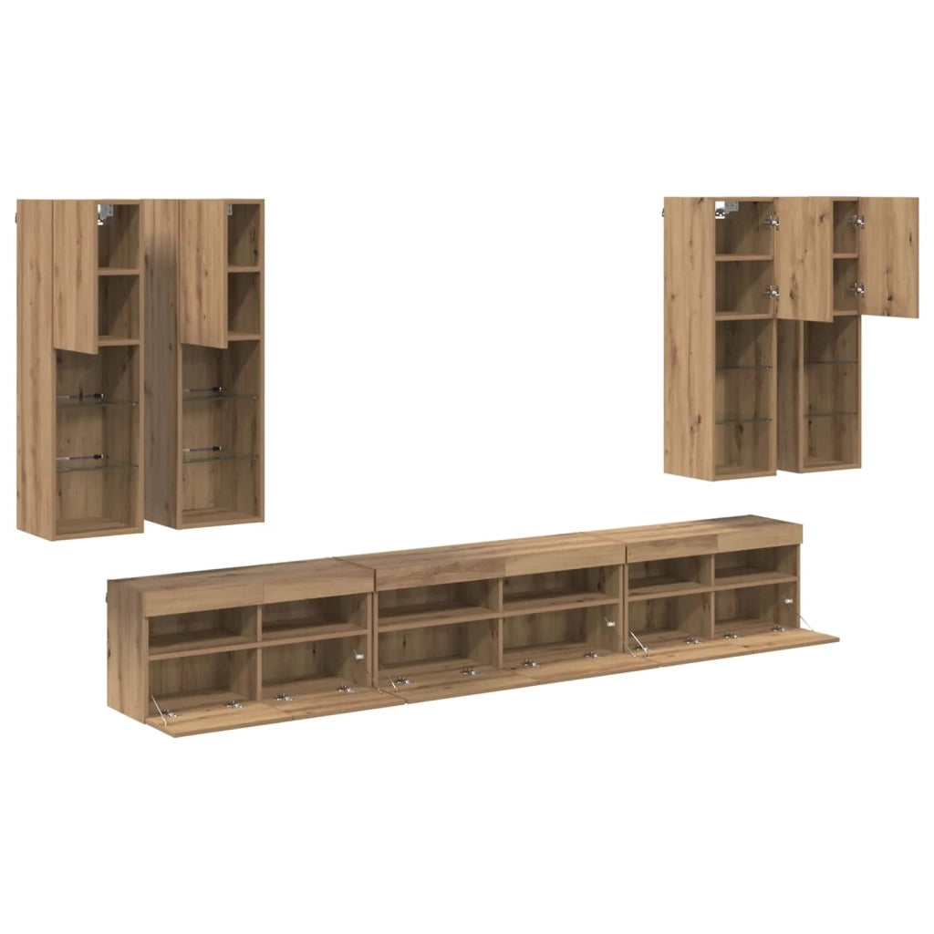 Set di Mobiletto da TV a Parete 7 pcs Rovere artigianale
