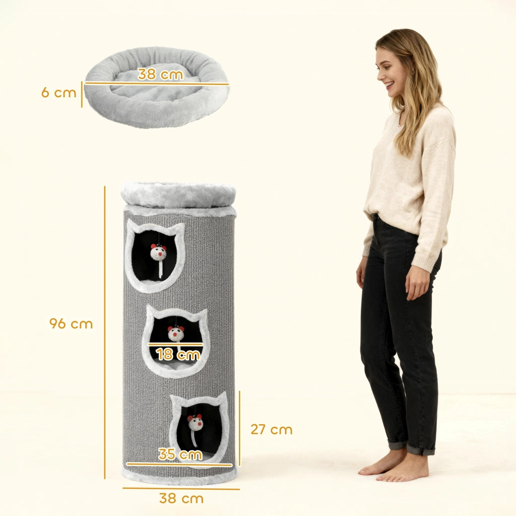 Torre per gatti a 4 livelli con letto lavabile ¨C zephmum ¨C grigio 96 cm