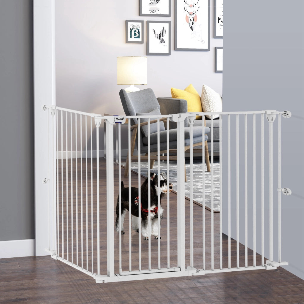 Recinto per Cani Pieghevole in Acciaio con 3 Pannelli ¨C zephmum ¨C Bianco 206x90 cm