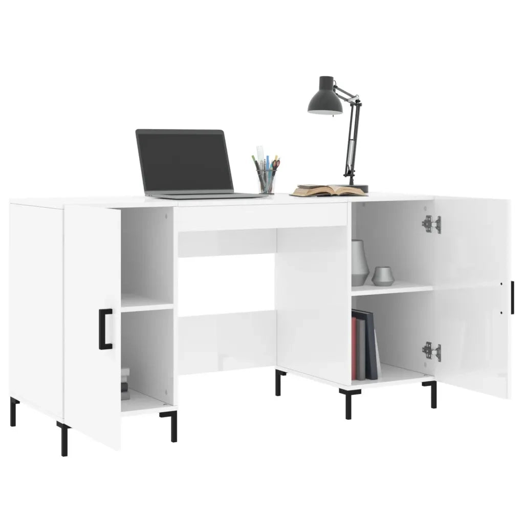 Scrivania Bianco Lucido 140x50x75 cm in Legno Multistrato 829550