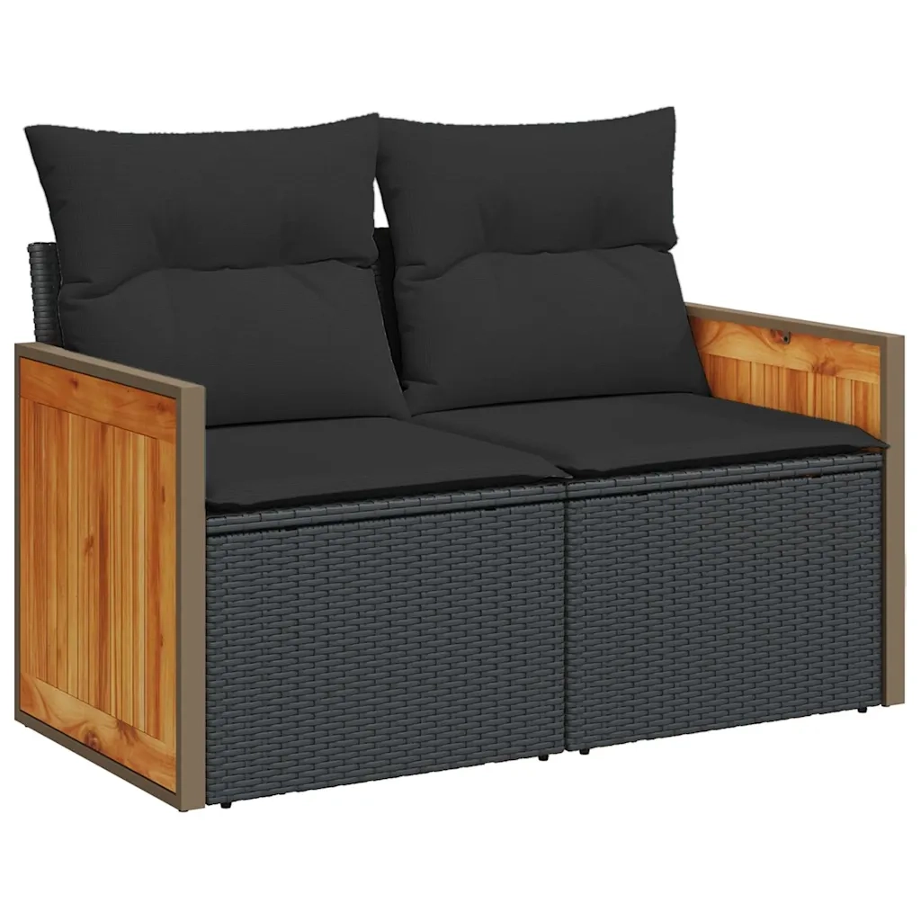 Set Divani da Giardino 4 pz | Set Salotto da Giardino con Cuscini Nero in Polyrattan