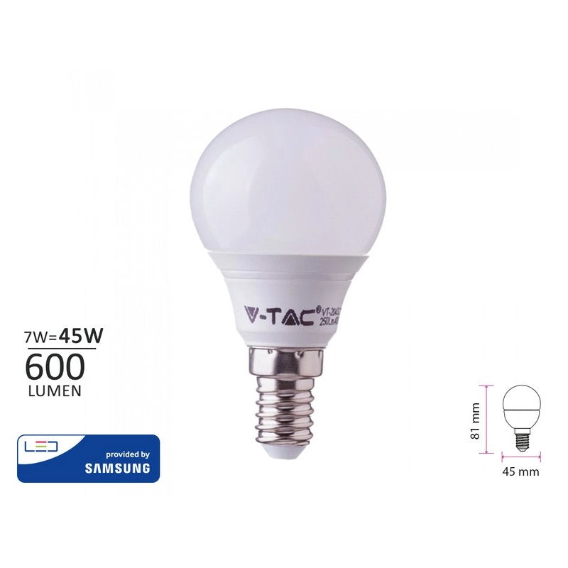 Lampada A Led E14 P45 7W 600LM Forma Sfera Bulbo Pallina SKU-863, Disponibili 3000K 4000K 6400K (Bianco Neutro 4000K)