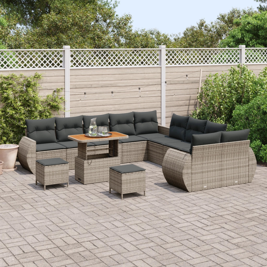 Set di divani da giardino  da 13 pezzi con cuscini grigi in polyrattan
