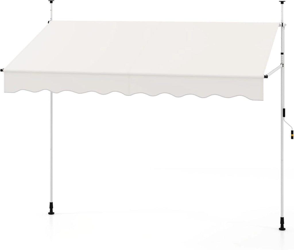 Tenda da Sole a Morsetto, Tenda per Balcone Senza Foratura Altezza e Inclinazione Regolabili con Manovella, Telo Impermeabile e Resistente ai Raggi Solari e Telaio Antiruggine (2,5M,Bianco)