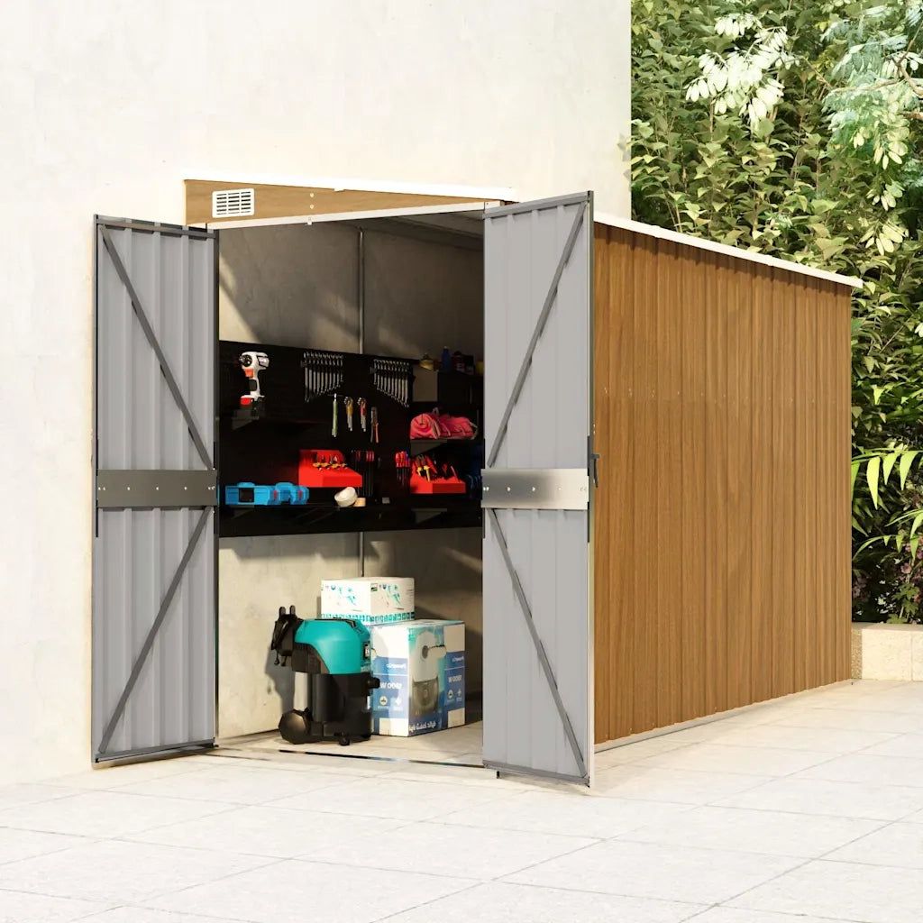 Capanno Giardino a Parete Marrone 118x288x178cm Acciaio Zincato