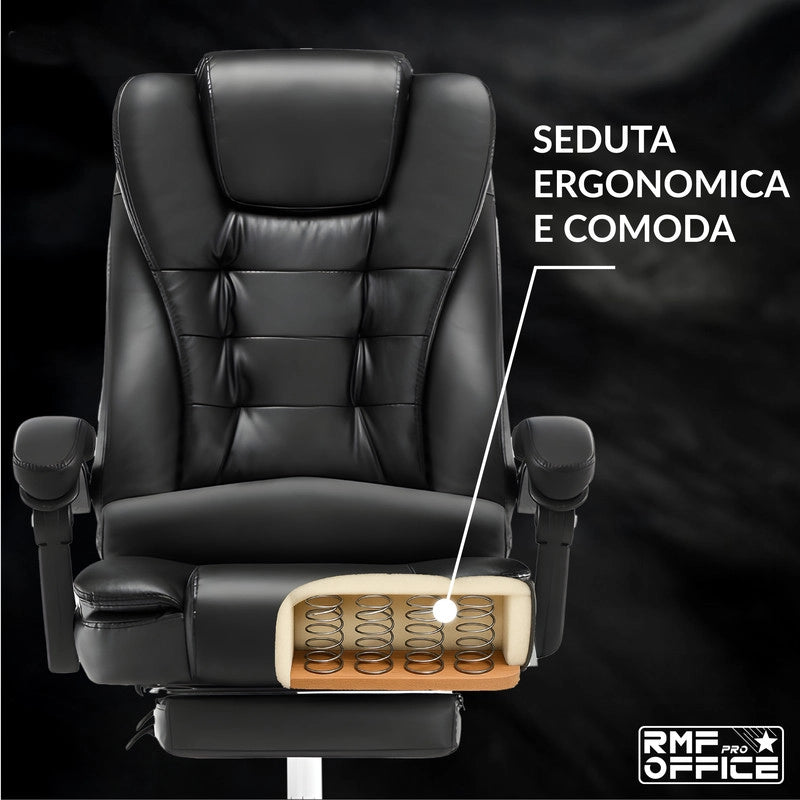 SEDIA DA UFFICIO ERGONOMICA RECLINABILE REGOLABILE IN ALTEZZA CON POGGIA PIEDI NERA